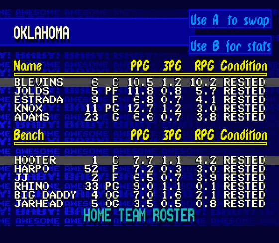 Dick Vitale's Awesome Baby! College Hoops Screenshot 14 (Sega Genesis)