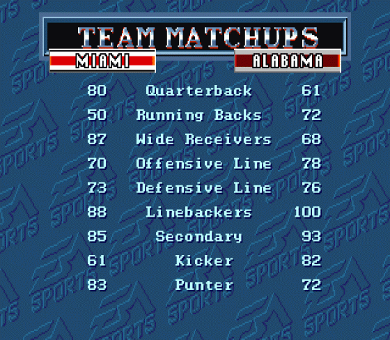 Bill Walsh College Football Screenshot 15 (Sega Mega Drive (EU Version))