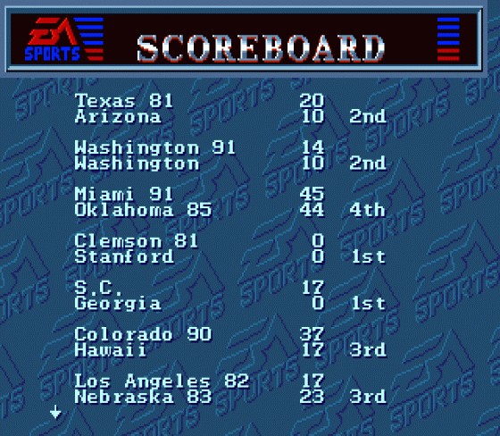 Bill Walsh College Football Screenshot 17 (Sega Mega Drive (EU Version))