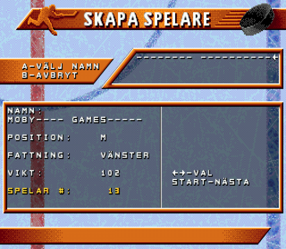 Elitserien 96 Screenshot 5 (Sega Mega Drive (EU Version))