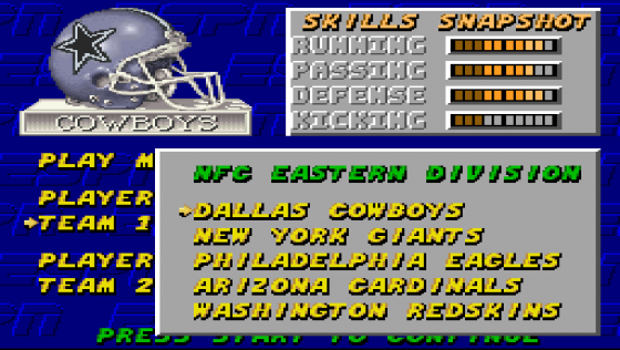 ESPN Sunday Night NFL Screenshot 21 (Super Nintendo (US Version))