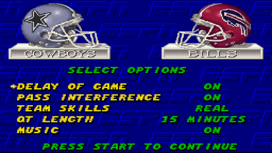 ESPN Sunday Night NFL Screenshot 23 (Super Nintendo (US Version))