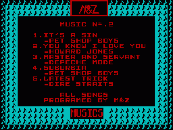 The Best Hits of M&Z Musics Screenshot 1 (Spectrum 128K)