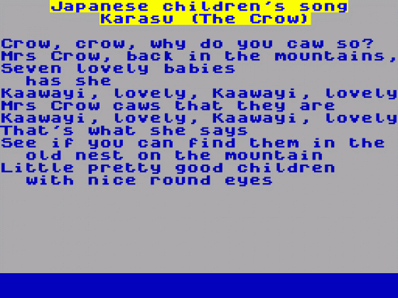 Jap Song Screenshot 1 (Spectrum 128K)