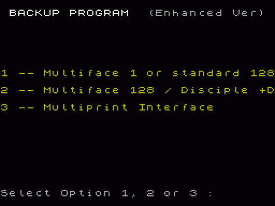 Backup MF1 Screenshot 1 (Spectrum 128K)