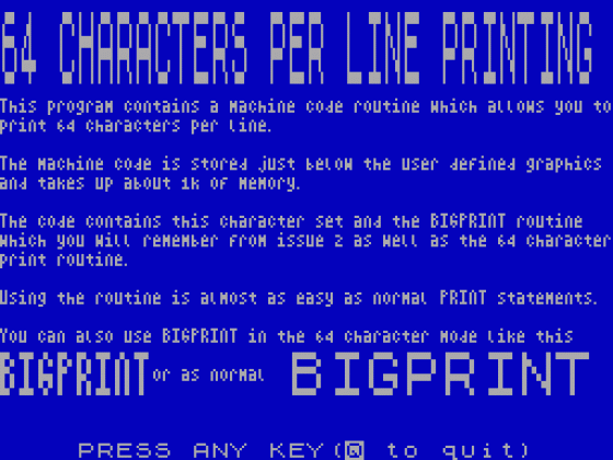 64 Characters Per Line Printing Screenshot 1 (Spectrum 16K/48K)