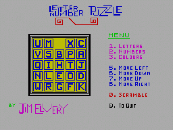 Letter Number Puzzle Screenshot 1 (Spectrum 16K)