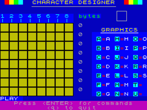 Character Designer Screenshot 1 (Spectrum 16K/48K)
