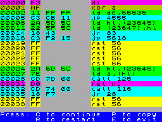 Z80 Dissembler Screenshot 1 (Spectrum 16K/48K)