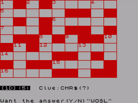 Crossword Puzzler Screenshot 1 (Spectrum 16K/48K)