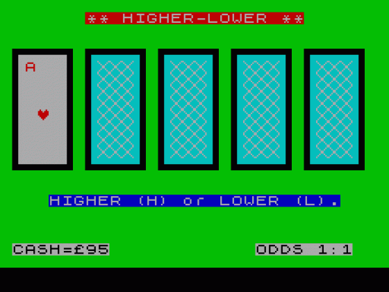 Higher-Lower Screenshot 1 (Spectrum 16K)