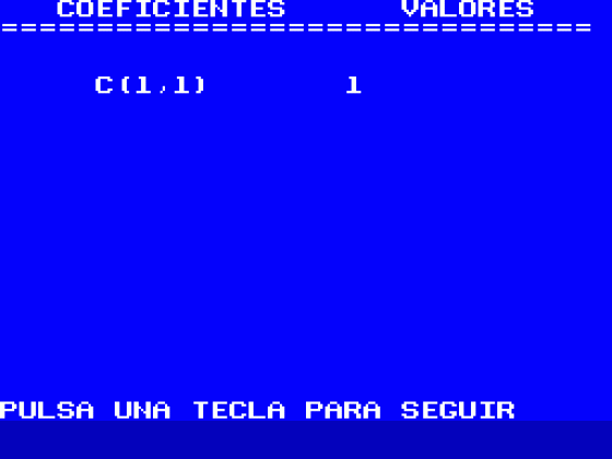 Matrices y Sistemas Lineales Screenshot 1 (Spectrum 48K)