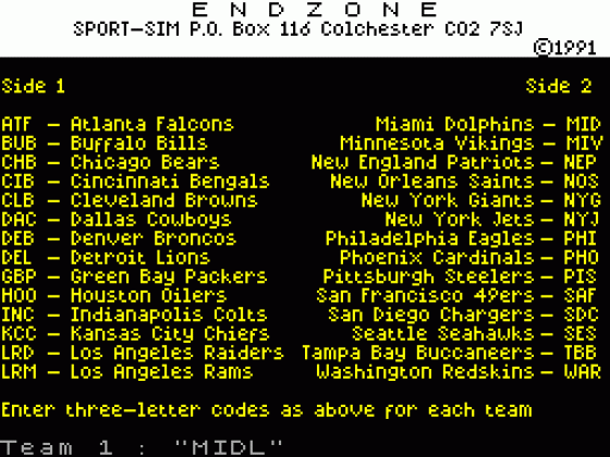 End Zone Screenshot 1 (Spectrum 48K/128K/+2)