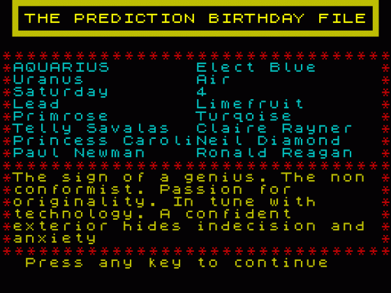 The Prediction Birthday File