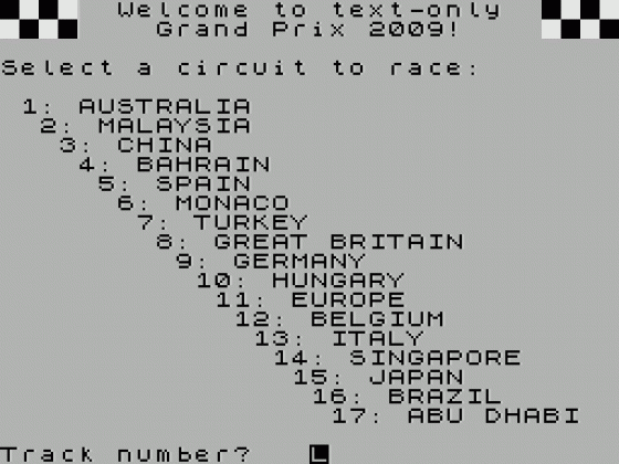 Text Only Grand Prix Screenshot 7 (Spectrum 48K/128K/+2/+3)