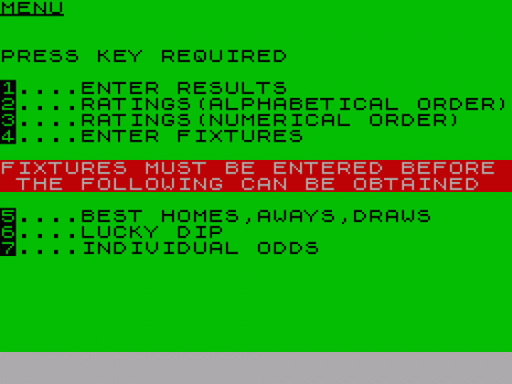 Football Boxform Screenshot 1 (Spectrum 48K)