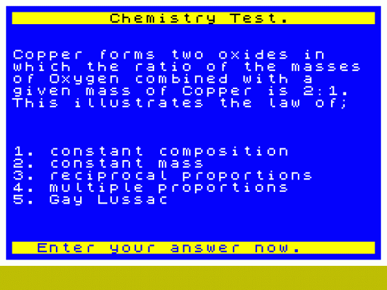 Chemistry 'O' Level Screenshot 1 (Spectrum 48K)