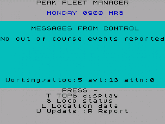 Peak Fleet Manager Screenshot 1 (Spectrum 48K)