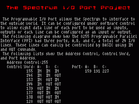 Spectrum Programmable I/O Port Screenshot