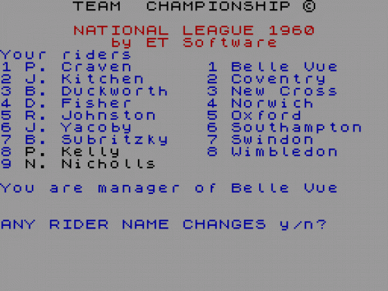 Speedway - Team Championship - 1960 Screenshot