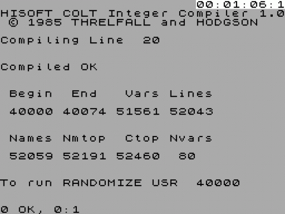 HiSoft COLT Compiler Screenshot 1 (Spectrum 48K)