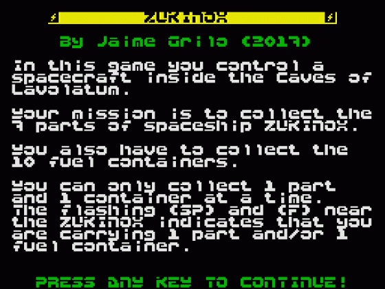 Zukinox Screenshot 10 (Spectrum 48K/128K/+2/+3)