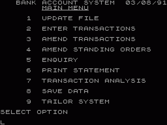 Bank Account System Screenshot