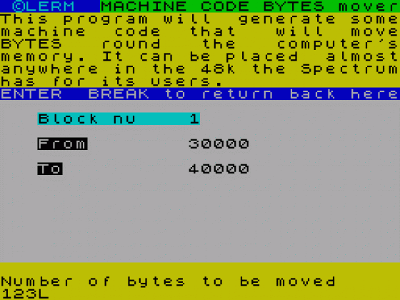 Bytes Mover Screenshot 1 (Spectrum 48K)