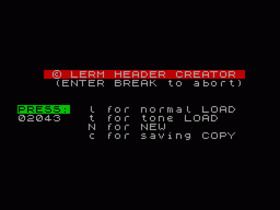 Header Creator Screenshot 1 (Spectrum 48K)