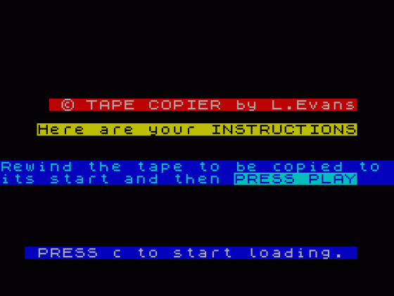 Tape Copier 4.2 Screenshot 1 (Spectrum 48K)