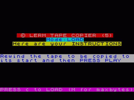 Tape Copier 5.1 Screenshot 1 (Spectrum 48K)