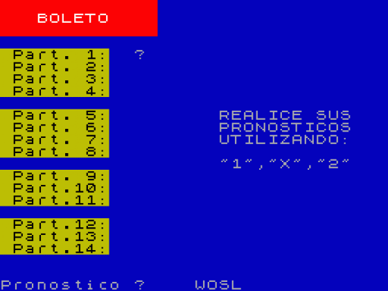 Quinielas Screenshot 1 (Spectrum 48K/128K/+2/+3)