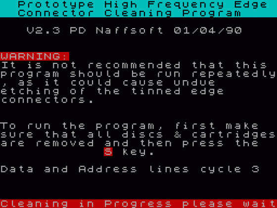 Prototype High Frequency Edge Connector Cleaning Program Screenshot