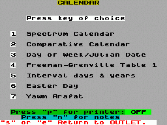 Calendar Screenshot 1 (Spectrum 48K)