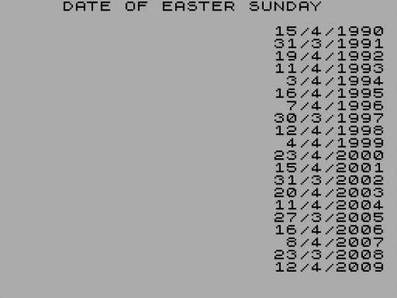 Date of Easter Sunday Screenshot