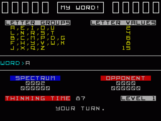 My Word! Screenshot 1 (Spectrum 48K)