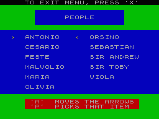 Twelfth Night Screenshot 1 (Spectrum 48K)