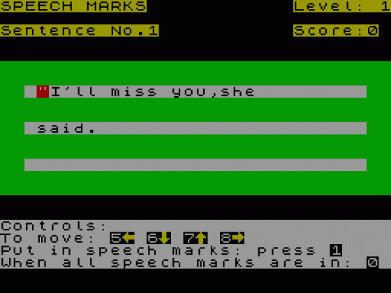 Speech Marks Screenshot 1 (Spectrum 48K)