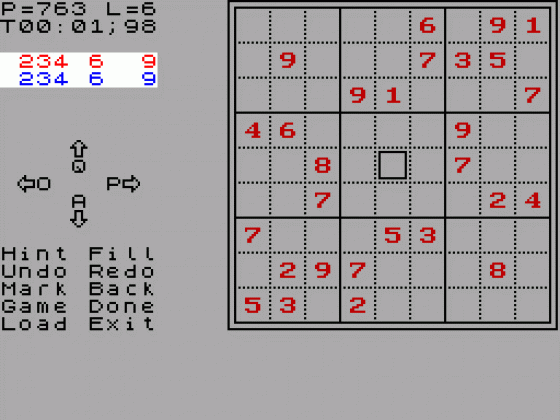 Sudoku Screenshot 1 (Spectrum 48K)