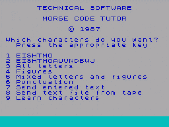 Morse Tutor Screenshot 1 (Spectrum 48K)