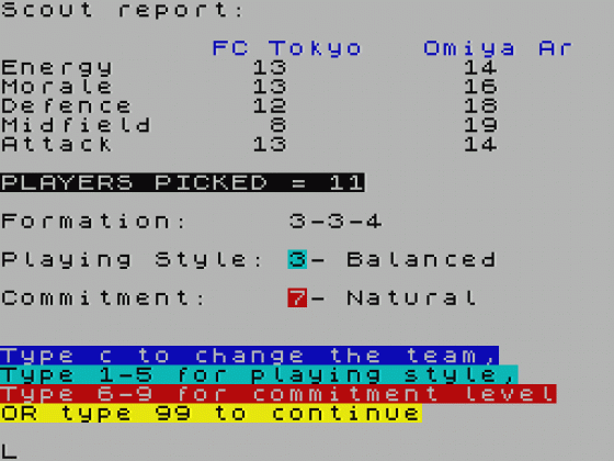 Football Manager Revisited Screenshot 15 (Spectrum 48K/128K/+2/+3)