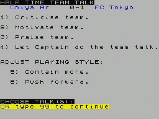 Football Manager Revisited Screenshot 23 (Spectrum 48K/128K/+2/+3)