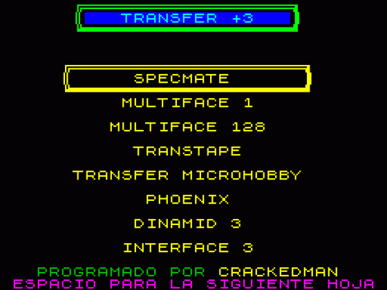 Transfer +3 Screenshot 1 (Spectrum 48K/128K/+2/+3)