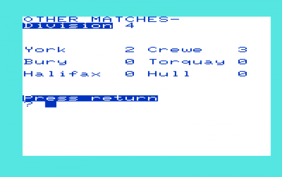 Football Manager Screenshot 6 (Commodore Vic 20)