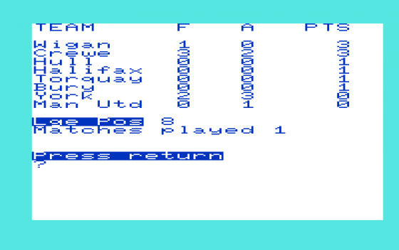 Football Manager Screenshot 7 (Commodore Vic 20)