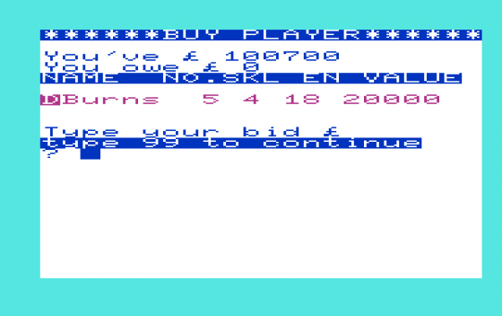 Football Manager Screenshot 9 (Commodore Vic 20)