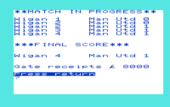 Football Manager Screenshot 13 (Commodore Vic 20)