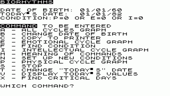 Biorhythms Screenshot 1 (Sinclair ZX81)