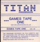 Games Tape One Front Cover