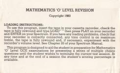 Mathematics 'O' Level Inner Cover